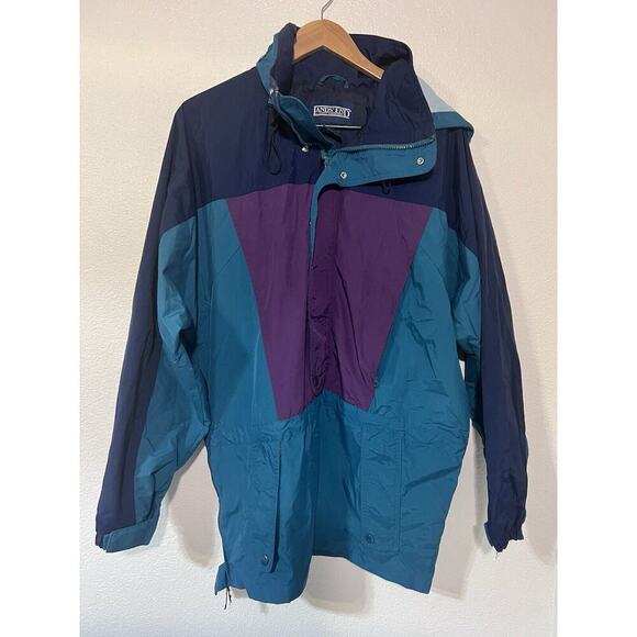 Vintage 90’s Lands End Jacket Small Colorblock Hooded Waterproof Parka M Pockets - Picture 1 of 11